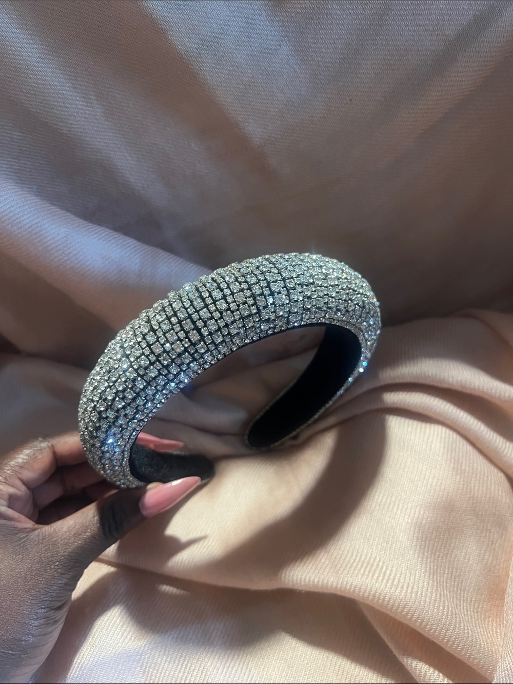 Crystal Padded Headband - Silver Rhinestone Accent
